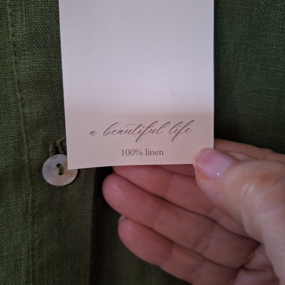 NWT Crown Linen Designs 100% Linen Midi Dress Green Womens Size L - Picture 4 of 8